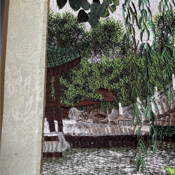 Japanese /Chinese Garden Embroidery Artwork – Elegant Handcrafted Needlework - Picture 4 of 6